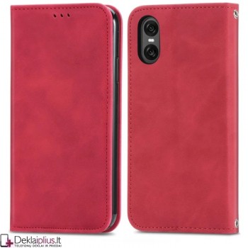 Dirbtinės odos atverčiamas dėklas su skyreliais - raudonas (Sony Xperia 10 VI) Dirbtinės odos atverčiamas dėklas su skyreliais - raudonas (Sony Xperia 10 VI)